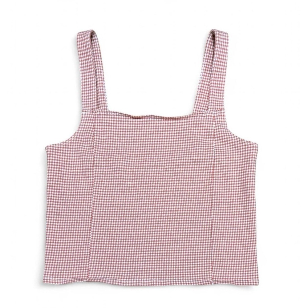 American Eagle Red Gingham Square-Neck Tank Top